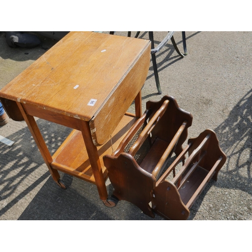 96 - SMALL DROP LEAF TROLLEY & 2 MAGAZINE RACKS