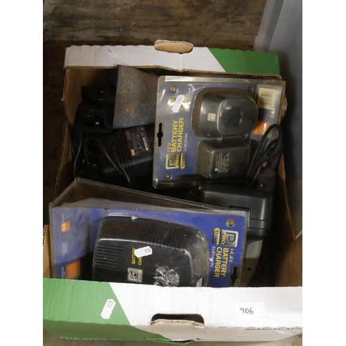 906 - BOX OF BATTERIES ETC