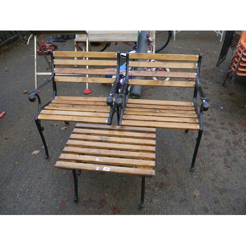 102 - 2 GARDEN SEATS & TABLE (REFURBISHED)