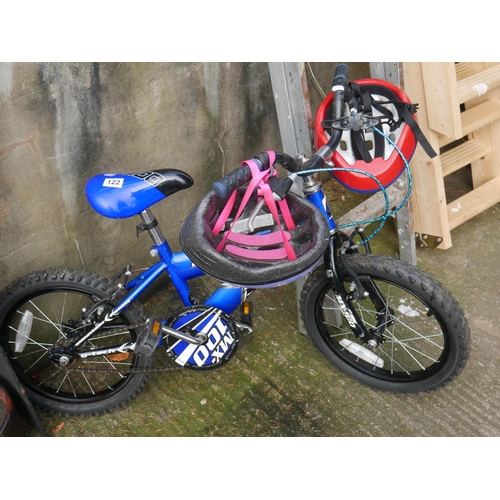 122 - CHILDS BIKE & 2 HELMETS