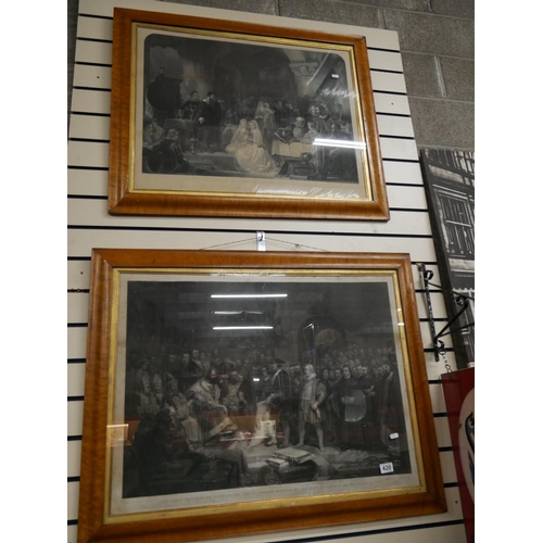 420 - PAIR OF ENGRAVINGS IN MAPLE FRAMES