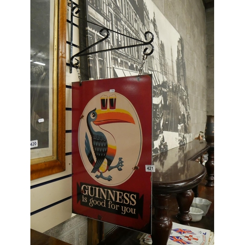 421 - REPRODUCTION DOUBLE SIDED GUINNESS SIGN