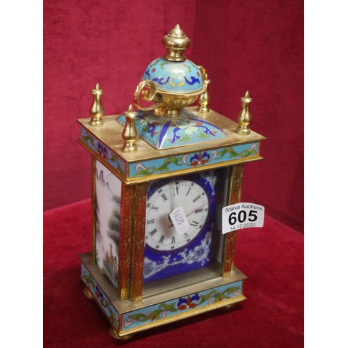605 - CLOISONNE STYLE CARRIAGE CLOCK