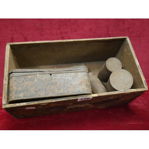 170 - WOODEN BOX & CONTENTS