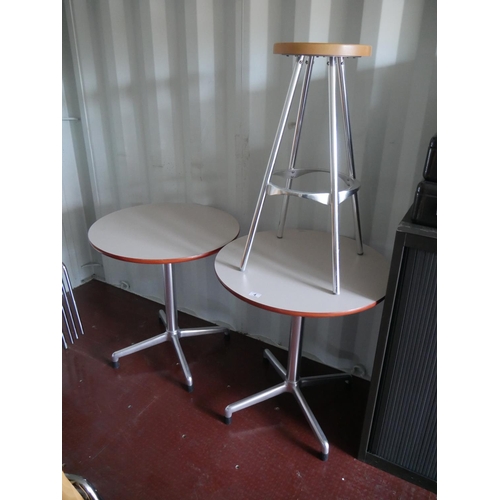 4 - 2 CIRCULAR BISTRO TABLES PLUS STOOL