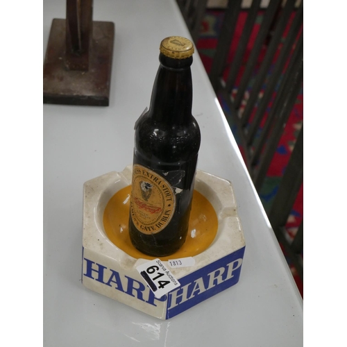 614 - OLD BOTTLE OF GUINNESS & HARP ASHTRAY