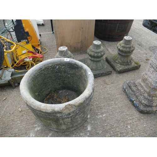 61 - LARGE CONCRETE PLANTER & 3 CONCRETE ORNAMENTS