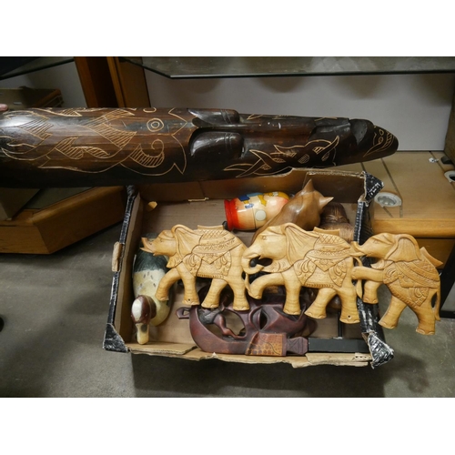 668 - BOX OF CARVED ITEMS