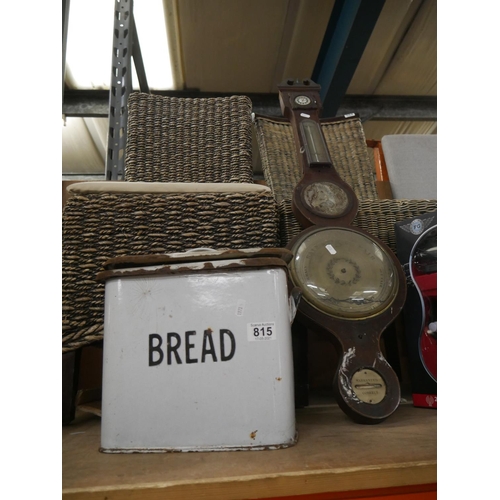 815 - ENAMEL BREAD BIN & BAROMETER FOR PARTS