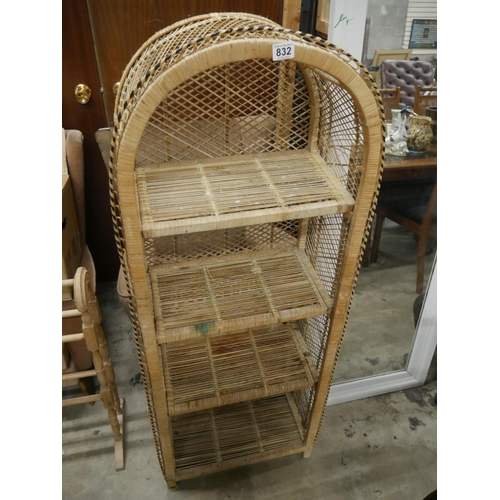 832 - WICKER SHELF & MIRROR