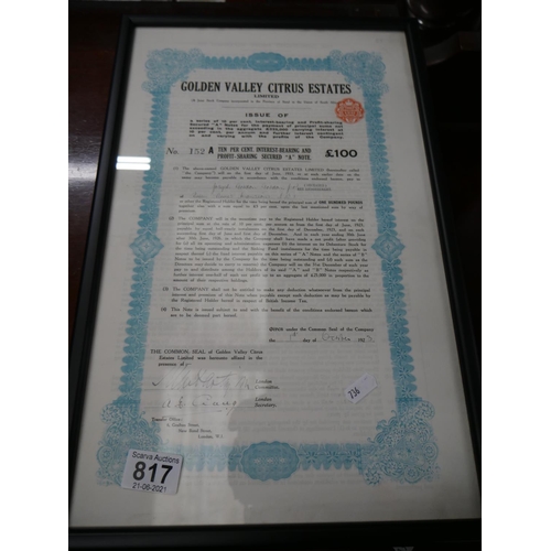 817 - FRAMED SHARE CERTIFICATE