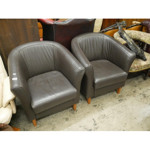 539 - PAIR OF LEATHER TUB CHAIRS