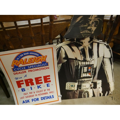 839 - RALEIGH SIGN & DARTH VADER CUT OUT