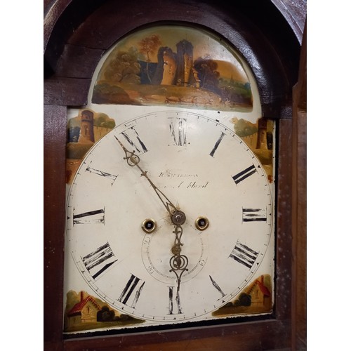 400 - GRANDFATHER CLOCK WITH PAINTED DIAL PLUS WEIGHTS & PENDULUM