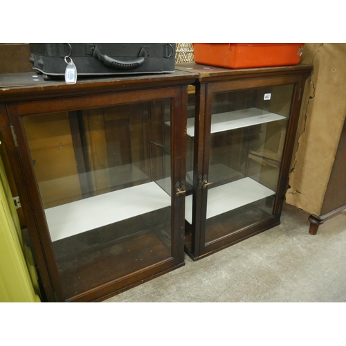 463 - 2 VICTORIAN DISPLAY CABINETS (SIDE PANEL CRACKED)