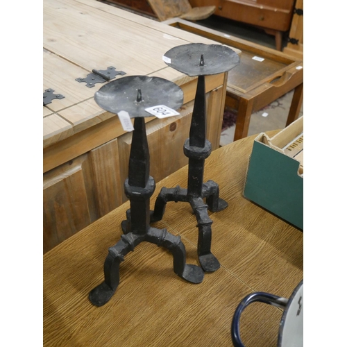 604 - 2 WROUGHT IRON CANDLE STANDS