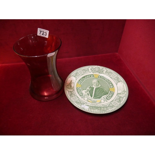 723 - RUBY VASE & COLLECTABLE PLATE