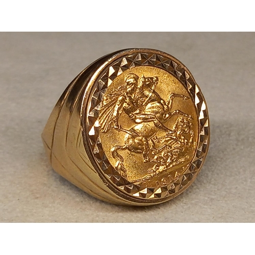 287 - 1914 SOVEREIGN IN 9CT RING MOUNT SIZE R