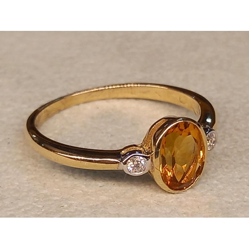 290 - 9CT CITRINE & DIAMOND RING SIZE N