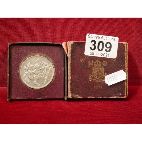 309 - FESTIVAL OF BRITAIN COIN IN CASE