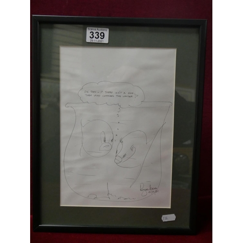 339 - ORIGINAL SKETCH BY SIR ROGER MOORE PURCHASED FROM CHARITY AUCTION EARLY 90s