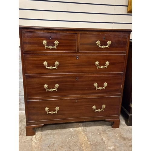 401 - GEORGIAN 2 OVER 3 CHEST OF DRAWERS WITH BRASS LION MASK HANDLES