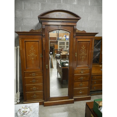 425 - LARGE INLAID ANTIQUE PRINCESS WARDROBE BY MAPLE & CO OF LONDON