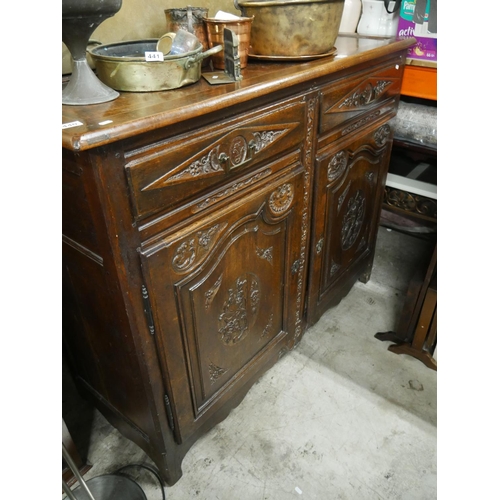 440 - CARVED OAK SIDE CABINET