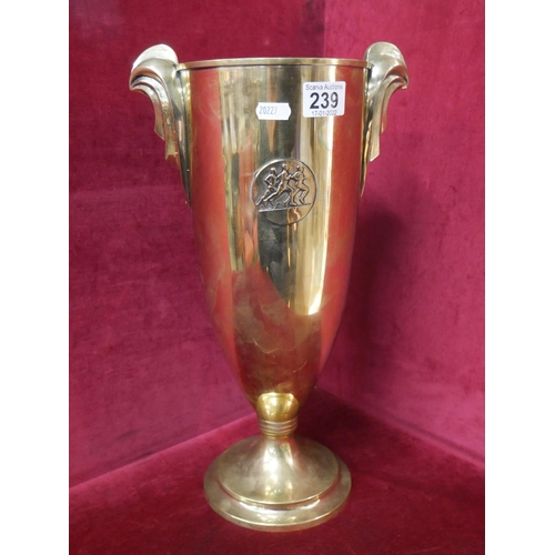 239 - ART DECO BRASS SPORTING TROPHY WITH BRONZE PANEL