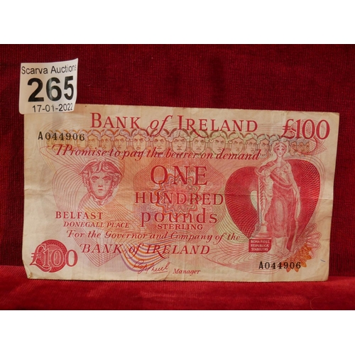 265 - BANK OF IRELAND £100 NOTE