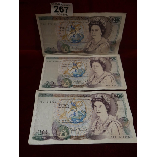 267 - 3 BANK OF ENGLAND £20 NOTES