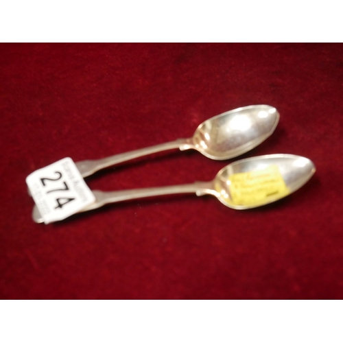 274 - PAIR OF SILVER TEASPOONS DATED 1811-1817