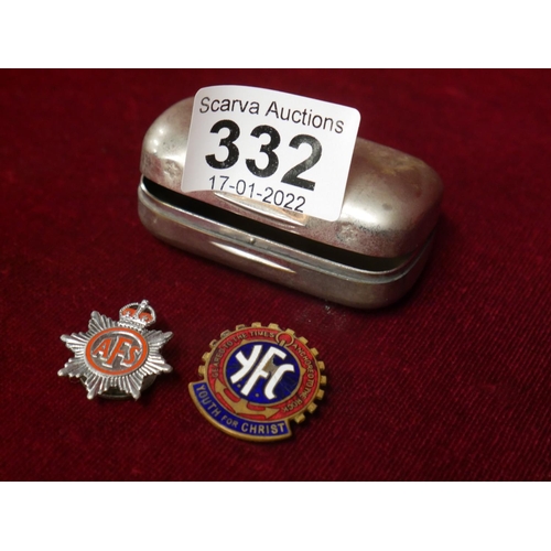 332 - SMALL TRINKET BOX & 2 BADGES