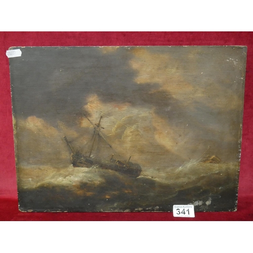 341 - OIL PAINTING ON PANEL BY WILLIAM JOHN HIGGINS 1781 - 1845 ROYAL ACADEMY MARINE PAINTER TO WILLIAM IV