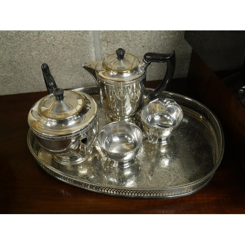 375 - SILVER PLATED TEA SERVICE & TRAY