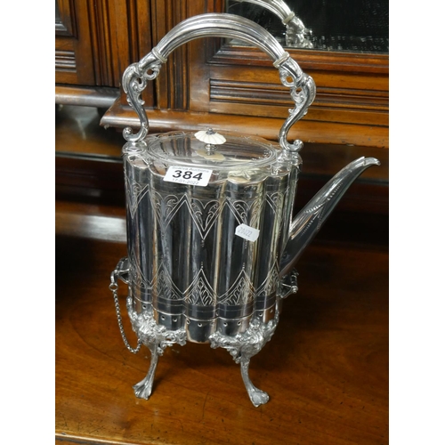 384 - EDWARDIAN SILVER PLATED SPIRIT KETTLE