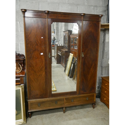 395 - MAHOGANY 3 DOOR WARDROBE