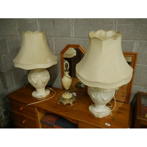 398 - PAIR OF TABLE LAMPS PLUS ANOTHER