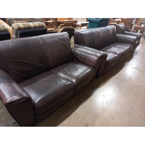 437 - BROWN LEATHER 3-2-1 SUITE