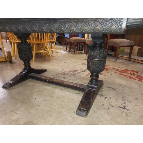 576 - 8 ft OAK EXTENDING GOTHIC STYLE TABLE