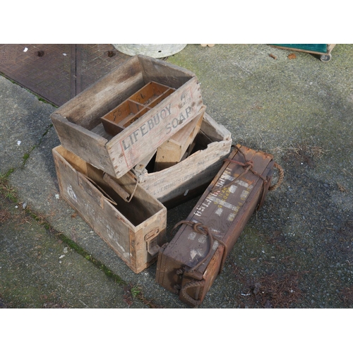 28 - LOT OF OLD WOODEN BOXES INCLUDING AMMO BOX