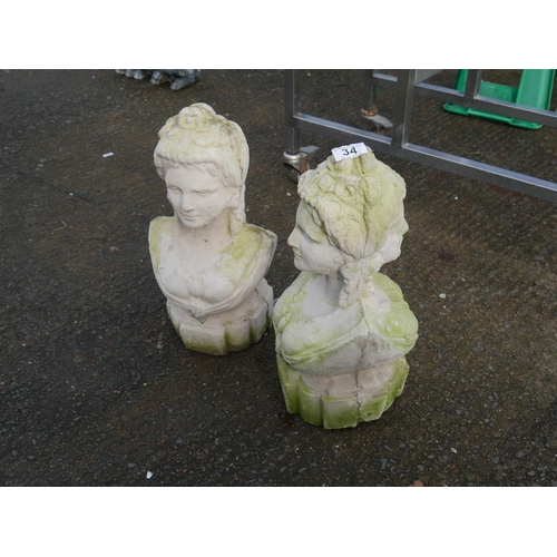 34 - PAIR OF CONCRETE BUSTS