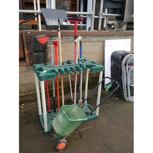 67 - GARDEN TOOL STAND & TOOLS PLUS SOWER