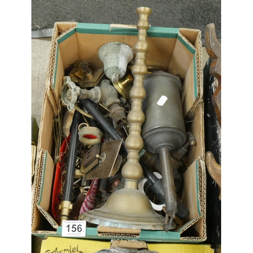 156 - BOX OF MIXED BRASS ETC