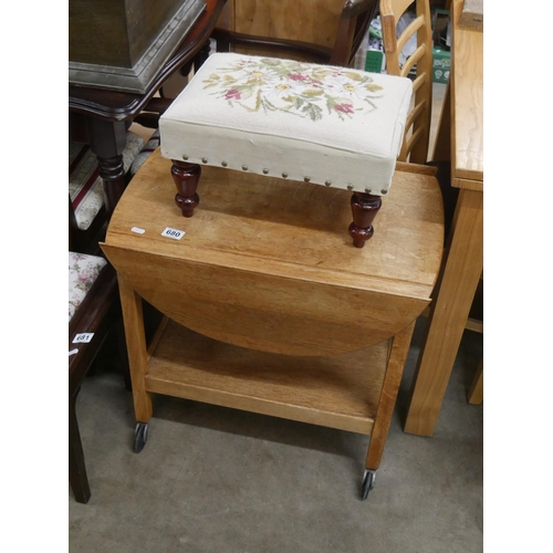 680 - OAK TROLLEY & FOOT STOOL