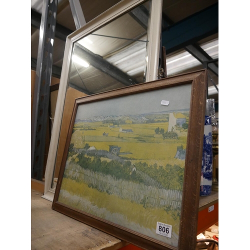 806 - FRAMED PRINT & TOY PRAM