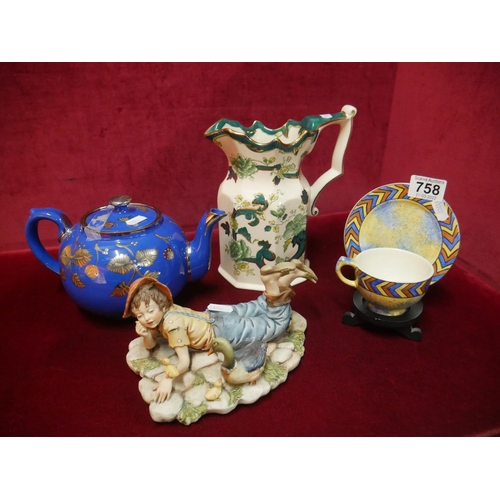 758 - MASONS JUG PLUS VICTORIAN TEA POT ETC