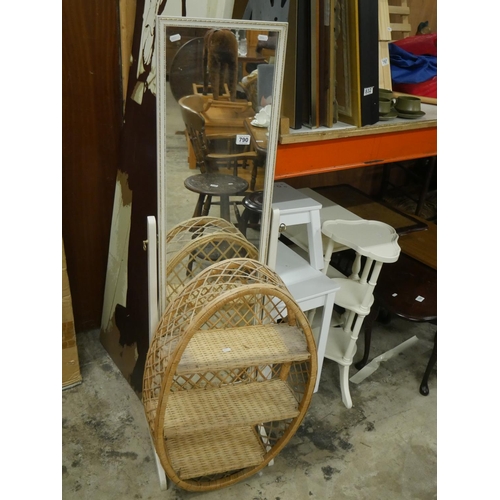 790 - CHEVAL MIRROR & WICKER STAND