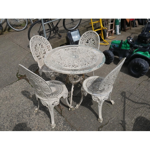 119 - CAST METAL GARDEN TABLE & 4 CHAIRS