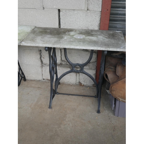 156 - MARBLE TOP SEWING MACHINE TABLE